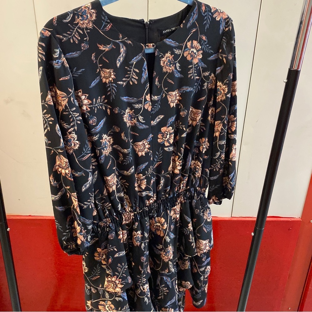 Ivanka Trump Black Floral Long Sleeve Tiered Ruffle Dress | Size 10